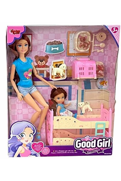 Hepsilazım Bebek Anne-Kız 29 cm-Aksesuarlı Ranzalı Yavru Köpekli El-Ayak Sonsuz Hareketli Et Bebeği