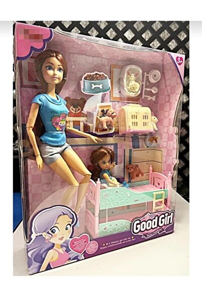 Hepsilazım Bebek Anne-Kız 29 cm-Aksesuarlı Ranzalı Yavru Köpekli El-Ayak Sonsuz Hareketli Et Bebeği