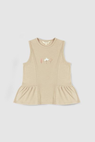 Little Gusto Bamboo Flower Embroidered Children's Blouse Beige