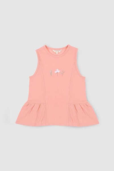 Little Gusto Bambu Çiçek Nakışlı Çocuk Bluz Pembe