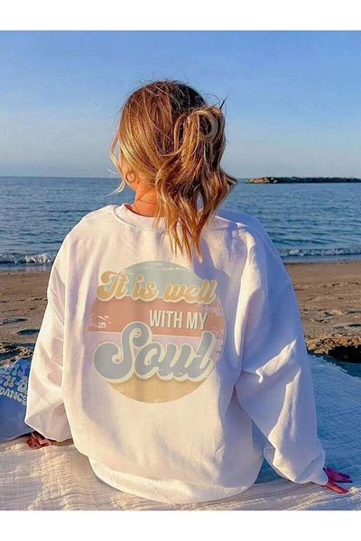 AFROGİYİM Unisex It Is Well With My Soul Φούτερ με στάμπα μεγάλου μεγέθους