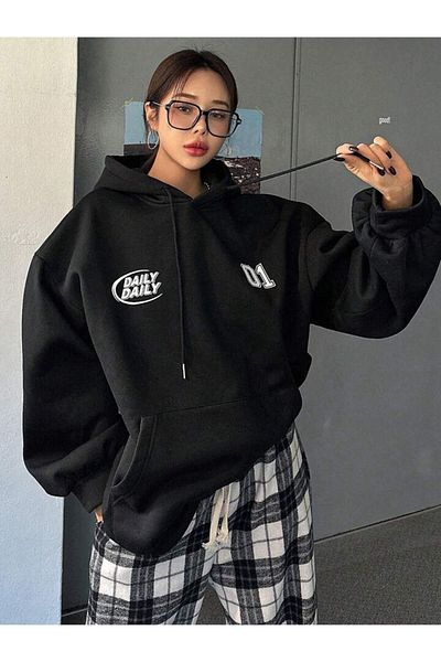 AFROGİYİM Унисекс Daily 01 Oversize суичър с принт