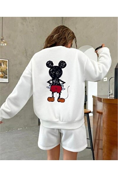 AFROGİYİM Hanorac de damă supradimensionat față spate cu imprimeu Mickey Mouse