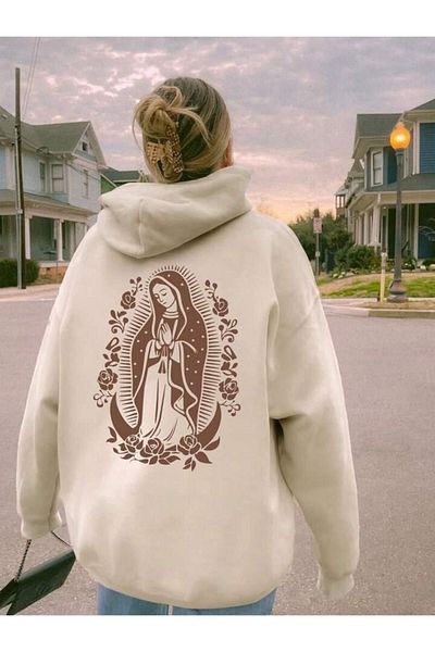 AFROGİYİM Unisex Back Mary Printed Oversize Hoodie
