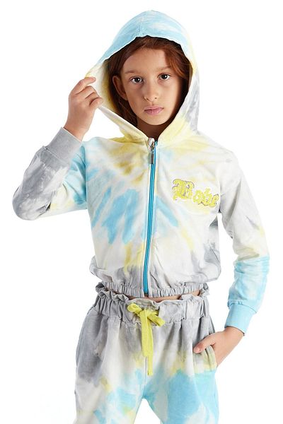 Colorinas Cardigan pentru fetiță cu glugă, brodat cu paiete, cu model batik