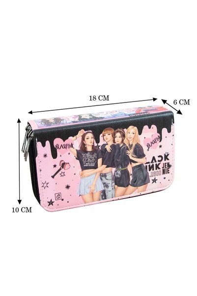 OneSize Pencil Case Black Pink Blink Vegan Leather Three Compartments (pen holder)
