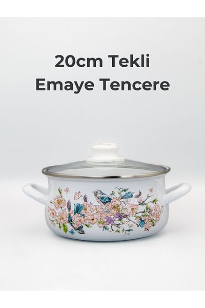 Bonera 20cm Bird Patterned - Single Enamel Casserole Pot with Glass Lid