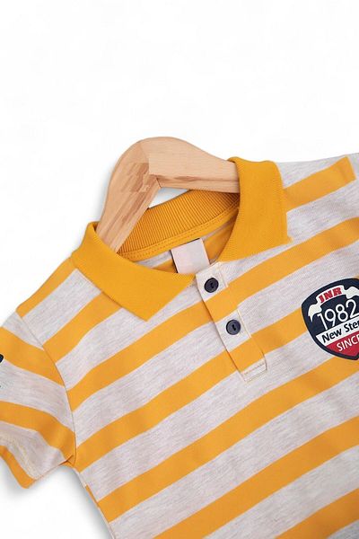 Ege Bebek Stylish Polo Collar Striped T-shirt and Shorts Set for Boys