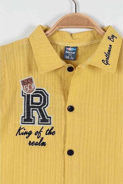 Egelite Boy's Summer Festive Suit with Embroidered Muslin Shirt and Denim Look Cotton Shorts