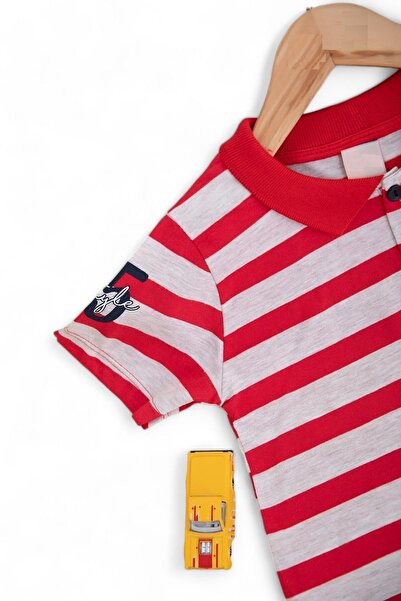 Ege Bebek Stylish Polo Collar Striped T-shirt and Shorts Set for Boys