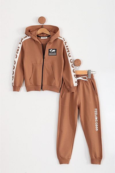Ege Bebek Boy's Tracksuit Set - Zippered, Hooded, "feeling Good" Detailed, 2-6 Years