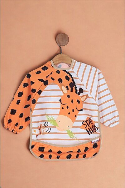voyyo kids baby مريلة للنشاط والطعام بأكمام طويلة مطبوعة على شكل زرافة، مقاوم...