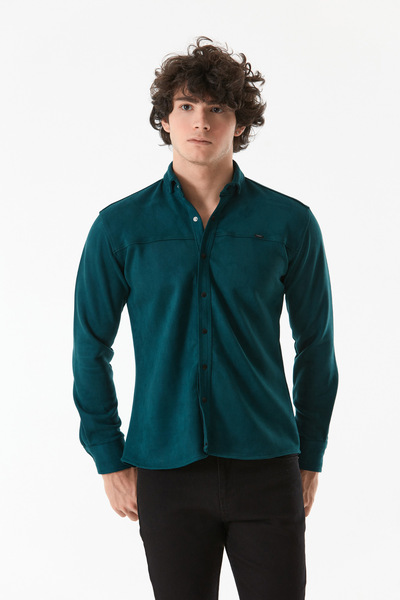 Fulla Moda Suede Embroidered Snap Shirt