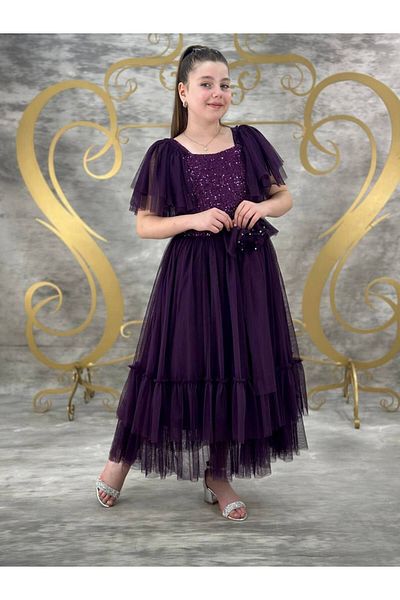 defada 10/14 Years Girl Sequined Tulle Waiter Evening Dress