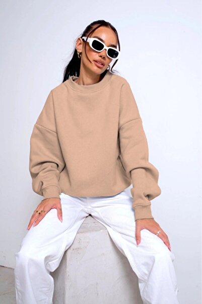 GIA - ART Бежевий унісекс оверсайз світшот - велосипедний комір, полярний дизайн