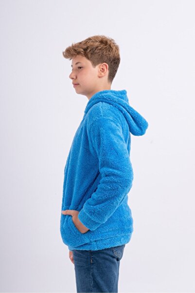 Sweets Collection Unisex Kız Erkek Genç Çocuk Kapüşonlu Cepli Polar Welsoft Peluş Ceket Hırka