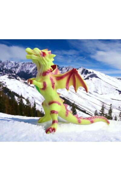 e-life shop Gerçek Görünümlü Peluş Dolgulu Soft Silikon Kaplı Sesli Kükreyen 2 Başlı Ejderha Dinozor Oyuncak Dev