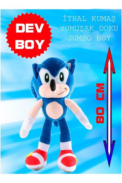 e-life Xxl Kumaş Sonic Boom Hedgehog Kirpi Sonic Peluş Oyuncak Uyku & Oyun Arkadaşı Dev Boy 80 Cm.