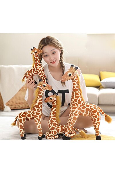 e-life shop Gerçek Görünümlü İthal Kumaş Cam Göz Zürafa Zuzu Peluş Oyuncak Oyun & Uyku Arkadaşı Büyük Boy 60 cm.