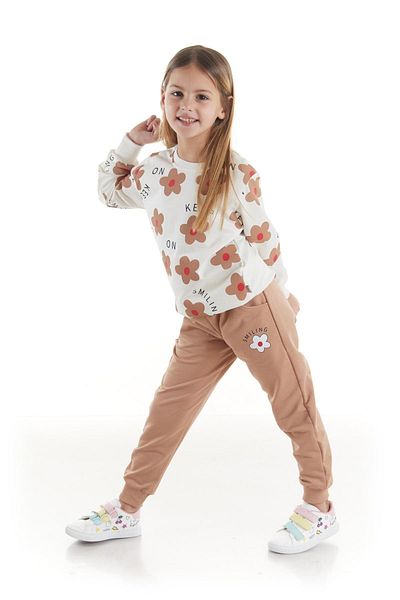 AHENGİM Trend-Trainingsanzug-Set aus Baumwolle mit Blumendruck für Mädchen – Ak2502
