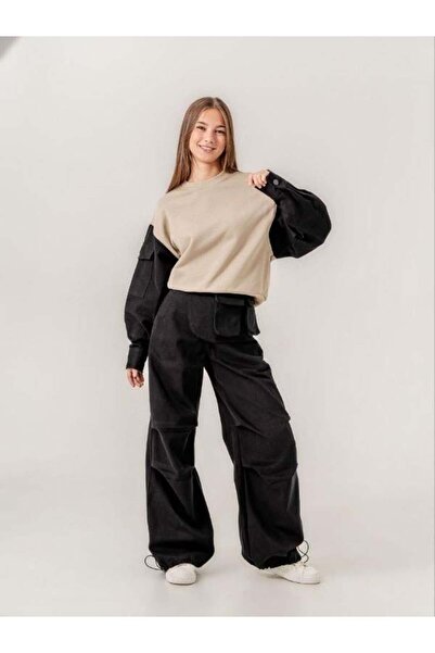 Zekids Детски панталони от габардин за момичета - с колан