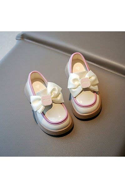 Butik Flexible and Soft Sole Junisteps Leather Children's Loafers - Beige with Bow Detail