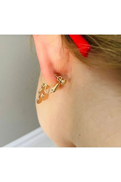 1PARÇAMAVİ Kirazlı kız çocuk küpesi - kıstırmalı deliksiz kulak küpesi