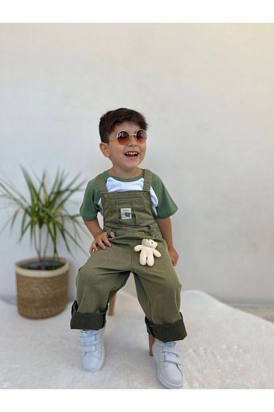 Pollito ADjuStable ButtoneD Teddy Toy anD SulfiDe Salopette T-Shirt for BoyS Set of 2