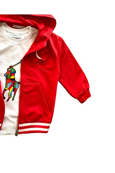 LİTTLE TORTOİSE Girl's Red Seasonal Zippered Cardigan