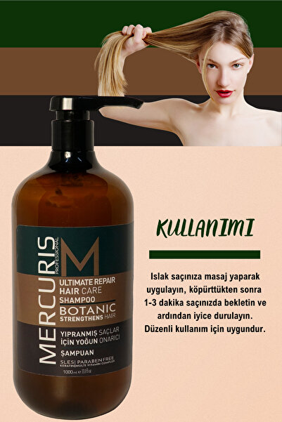 Mercuris Botanic Onarıcı Doğal Şampuan – Sls’siz Yoğun Bakım, Kuru Ve Yıpranmış Saçlar Için 1000ml