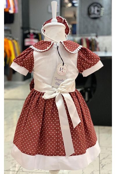 HC Kids Wear Girl's Tile Polka Dot Detailed Dress & Buckle & Accessory Set
