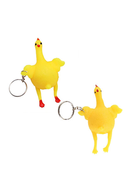 CT-TOYS (2 Adet ) Sıkınca Yumurtlayan Tavuk Oyuncak Anahtarlık Çanta Süsü Aks...