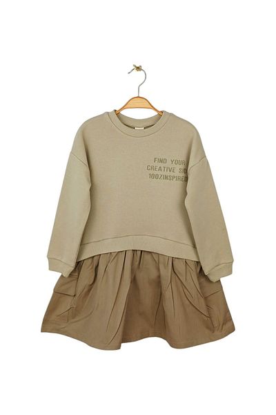 Via Girls Rochie verde pentru fetiță cu mânecă lungă până la genunchi - 6-13 ani