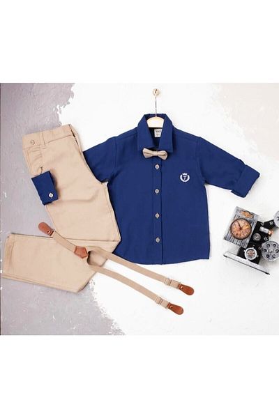 Terry Boy's Oxford Dark Blue Shirt and Bow Tie Suit-blue/yellow