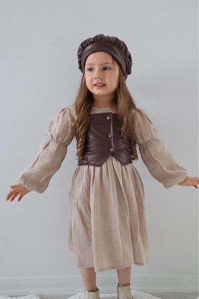 Süslüm Kids Кожена рокля с шапка