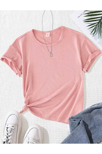 ÇocukçaGiy Κοριτσίστικο μπλουζάκι - Ποδηλατικό λαιμόκοψη σε χρώμα πούδρα 100%...