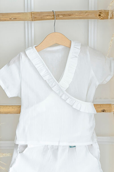 BeyzBaby Şile Cloth Children's White Ruffle Muslin Blouse