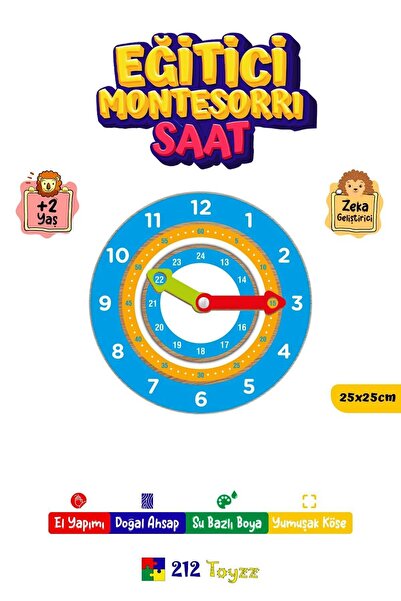 212toyzz Ahşap Saat Öğrenme Seti, Çocuklar İçin Eğitici ve Eğlenceli Öğrenme ...