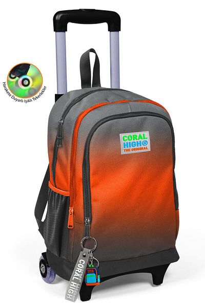 Coral High Детска ученическа раница с чистачка с три отделения в сиво-оранжев цвят 23948