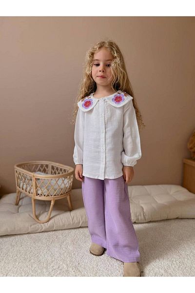 WİKİBOOM Girl's Muslin Pants, Shirt Set