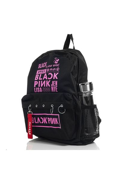 muyoso Rucsac negru pentru laptop cu imprimeu roz - cu piercing