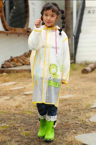 dreamtify Siperlikli Kapüşonlu Çocuk Yağmurluk Çantalı Şeffaf Desenli Sarı