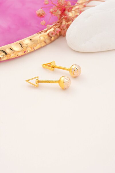 MOOM MÜCEVHERAT 14 Ayar Altın Küpe Vidalı Top Küpe Kalemli Top Ebatı 5-MM