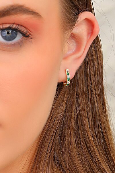 MOOM MÜCEVHERAT 14 Ayar Altın Küpe Yeşil Taşlı Çocuk küpesi