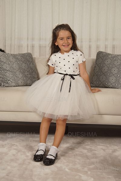 QUESHMA Κοριτσάκι Child Princess Fluffy Tutu Φόρεμα πουά κοντομάνικο ελαστικό Lycra