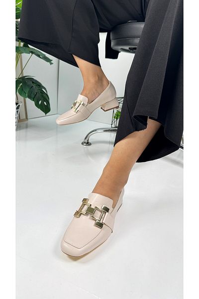 İmerShoes Бежови дамски мокасини - с катарама и шевове, обувки с връзки и тъп връх 700
