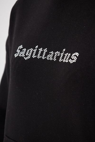 GIA - ART Hooded Fleece Sagittarius Written Stone Printed Black Oversize Hoodie Sweatshirt