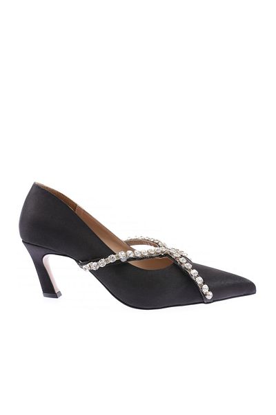 DGN Pantofi de damă cu vârf ascuțit, cu toc încrucișat, din satin negru 284621085