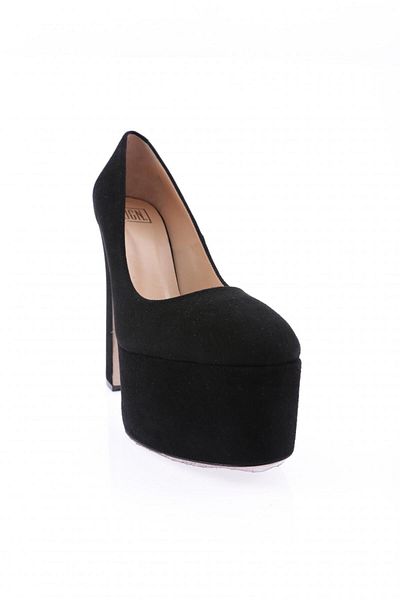 DGN Pantofi de damă cu toc cu platformă înaltă, piele naturală, piele de căprioară neagră 452112353