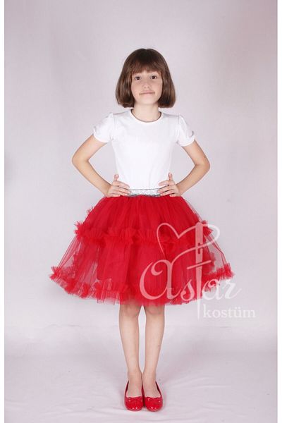 Astar Kostüm Red Frilly Red Tutu Girl's April 23 Show Fluffy Skirt